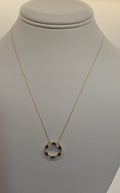 Vintage 10K Gold Created Navy Blue Sapphire 18" Necklace .98 grams