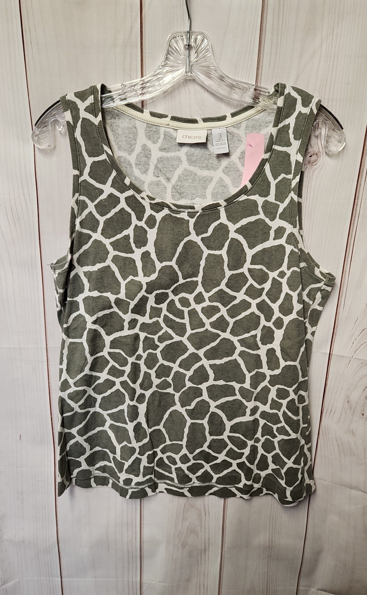 Chico's Women's Size 3 = US XL White & Green Animal Print Sleeveless Top