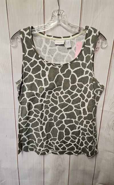 Chico's Women's Size 3 = US XL White & Green Animal Print Sleeveless Top