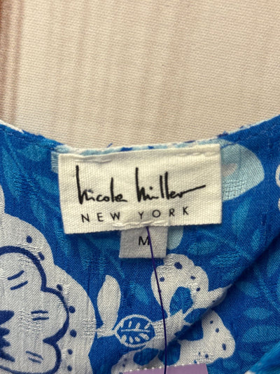 Nicole Miller Women's Size M Blue Floral Short Sleeve Top