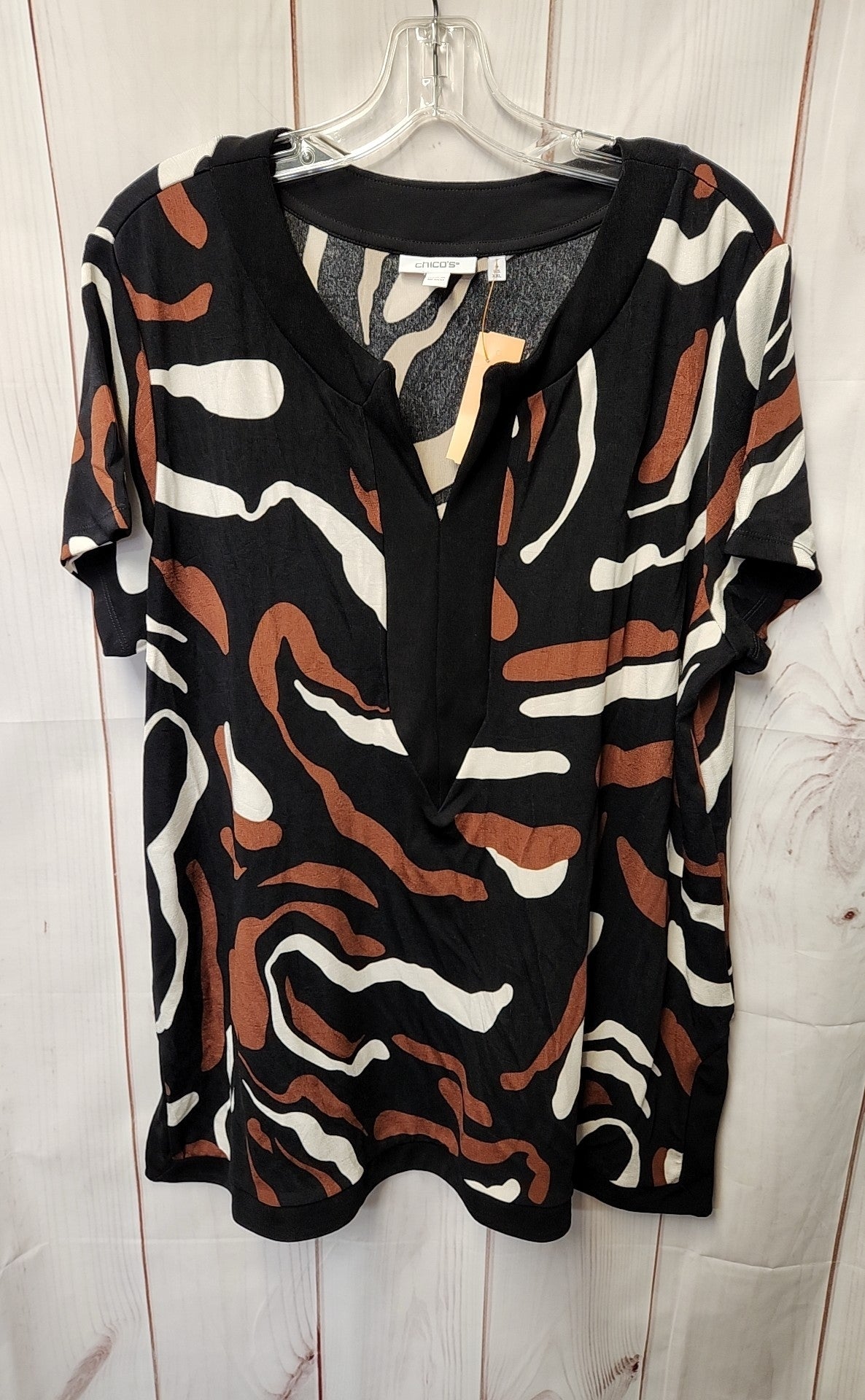 Chico's Women's Size 4 = US XXL Black & Brown Short Sleeve Top
