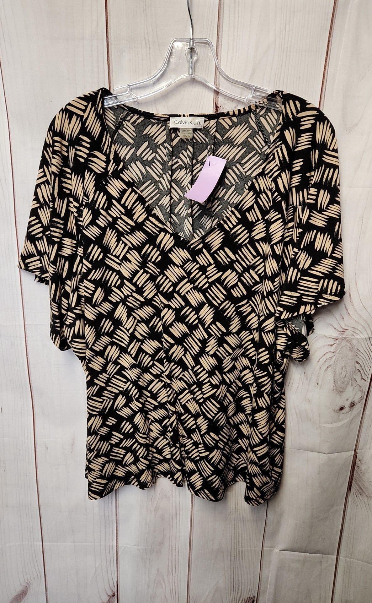 Calvin Klein Women's Size 1X Black & Beige Short Sleeve Top