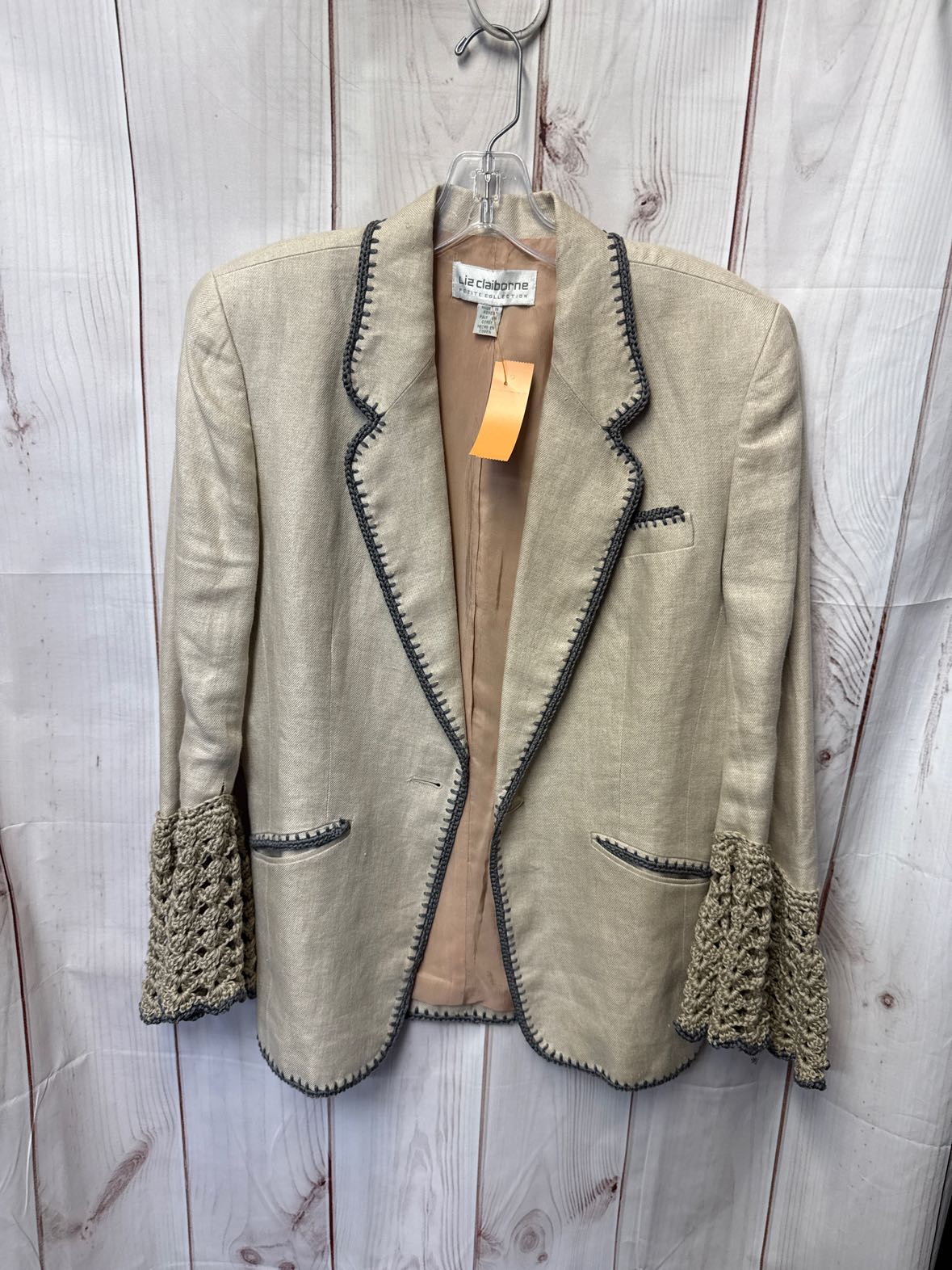 Liz Claiborne Women's Size 8 Petite Beige Crochet Jacket