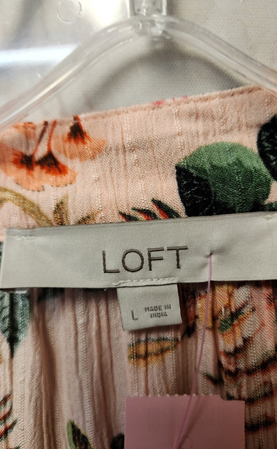 Loft Women's Size L Peach Floral Short Sleeve Top