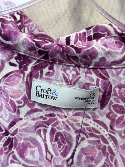 Croft & Barrow Women's Size 1X Purple Floral Short Sleeve Top
