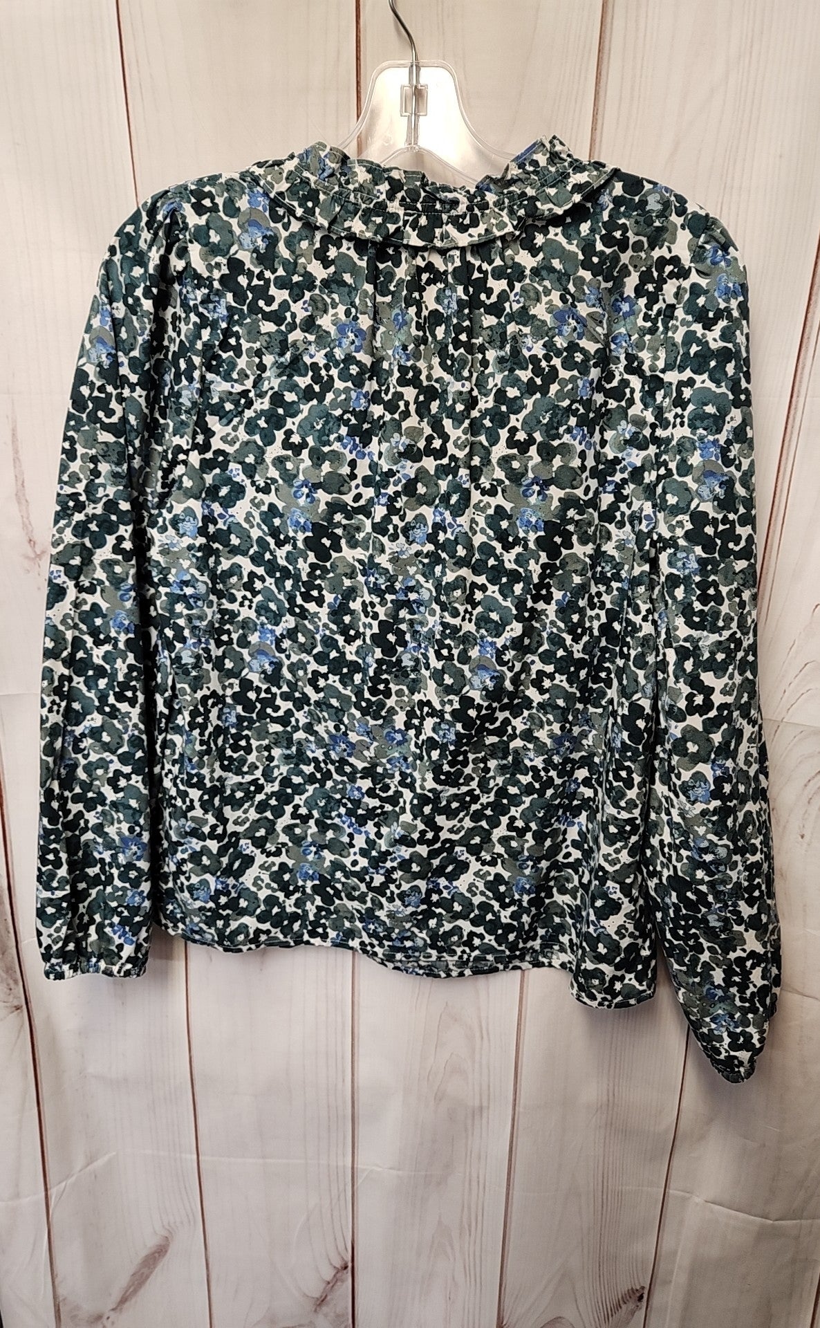 J Crew Women's Size S Green Floral Long Sleeve Top