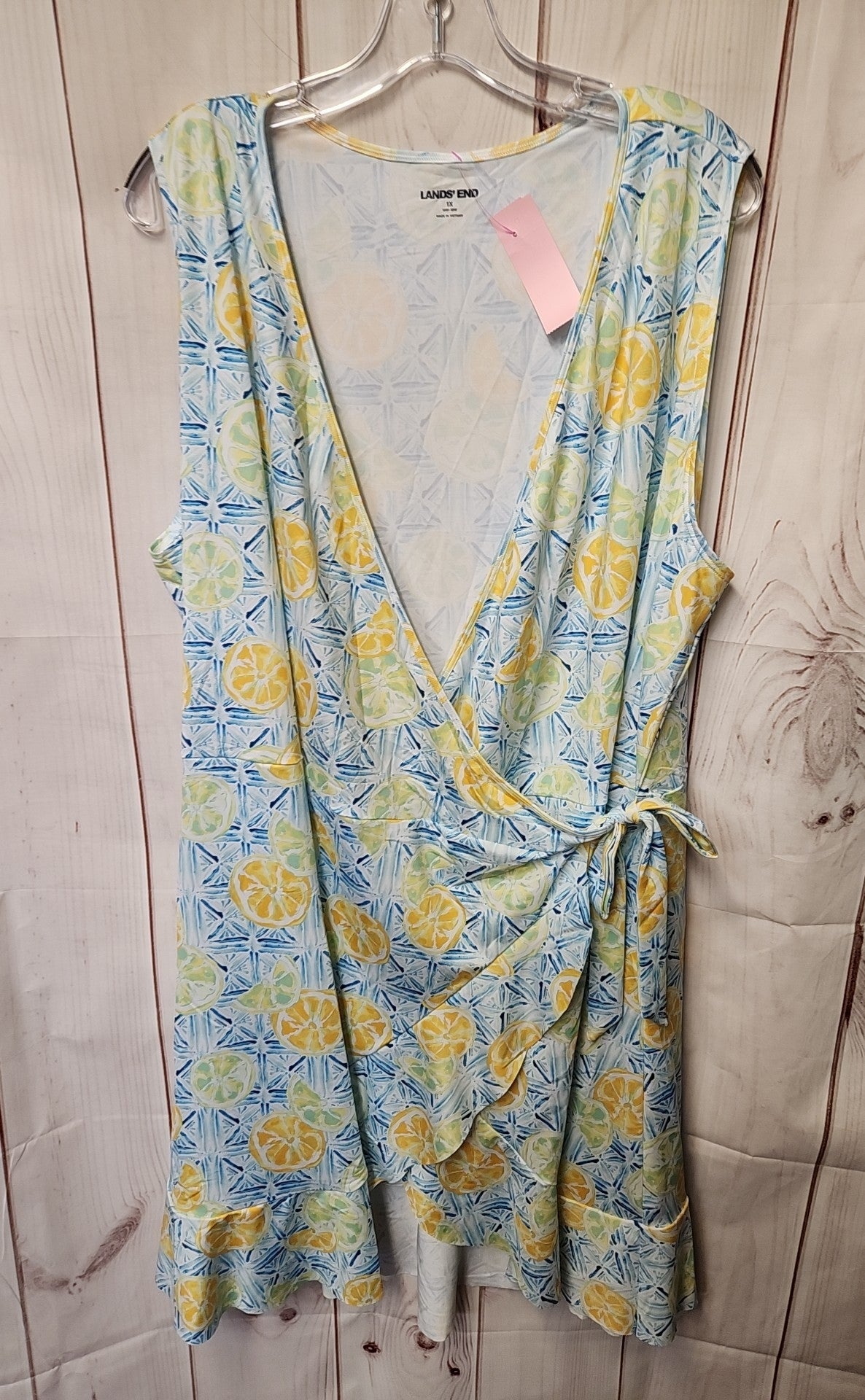 Lands End Women's Size 1X Blue & Yellow Cover-Up