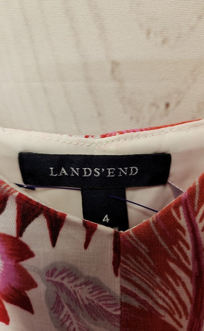 Lands End Women's Size 4 Pink Linen Floral Dress