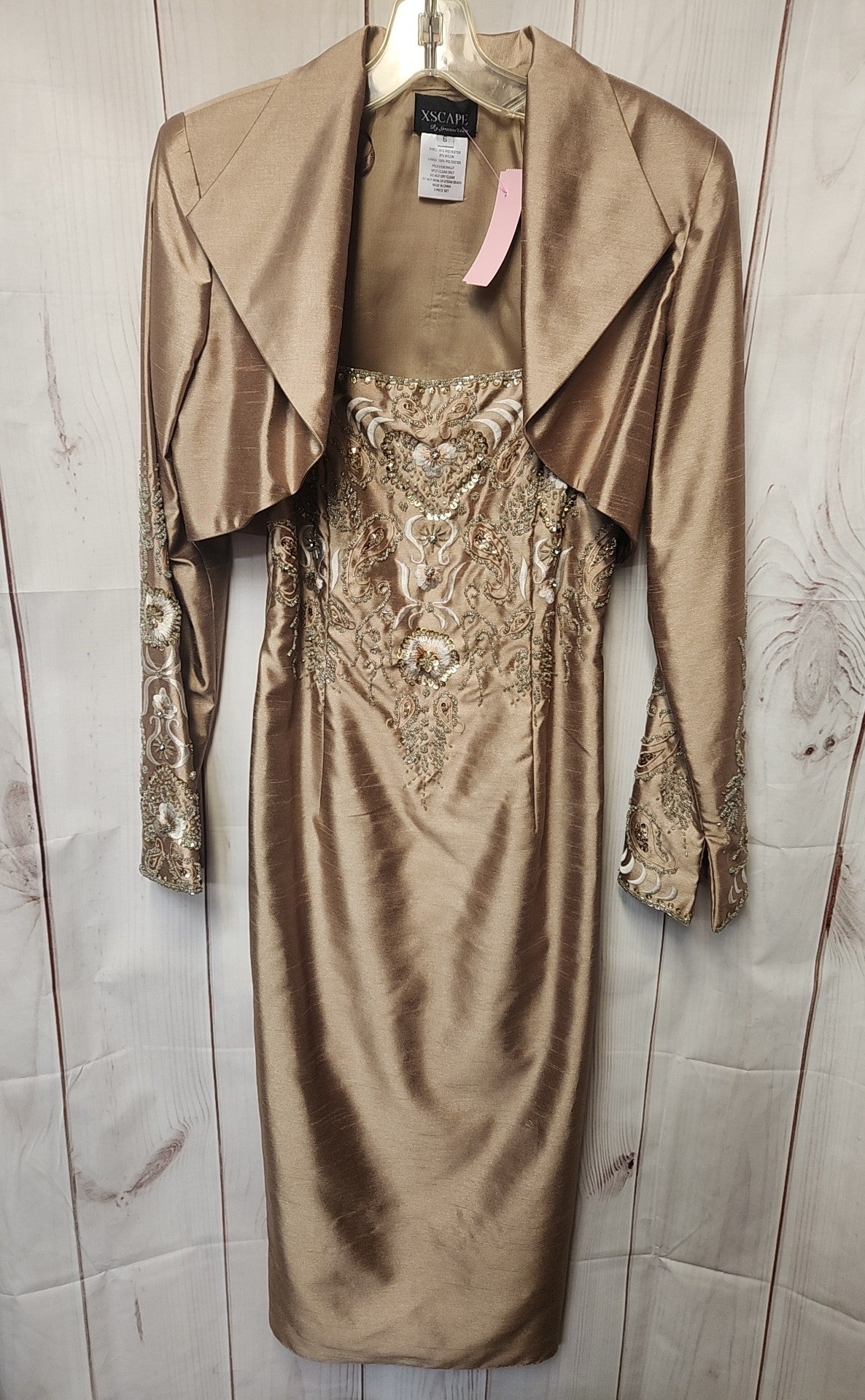 Xscape Women's Size 6 Gold Beaded Dress Set