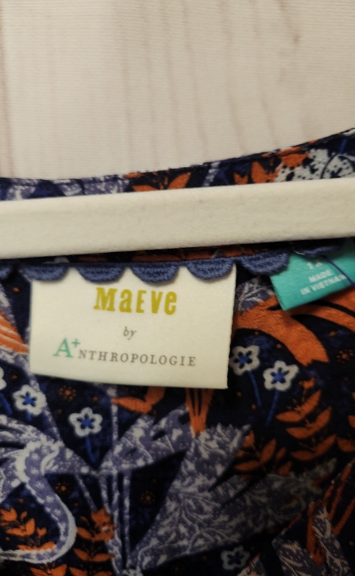 Maeve Anthropologie Women's Size 1X Navy Floral 3/4 Sleeve Top