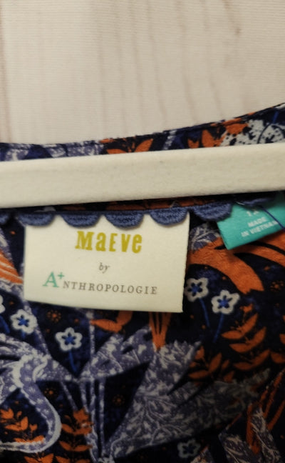 Maeve Anthropologie Women's Size 1X Navy Floral 3/4 Sleeve Top