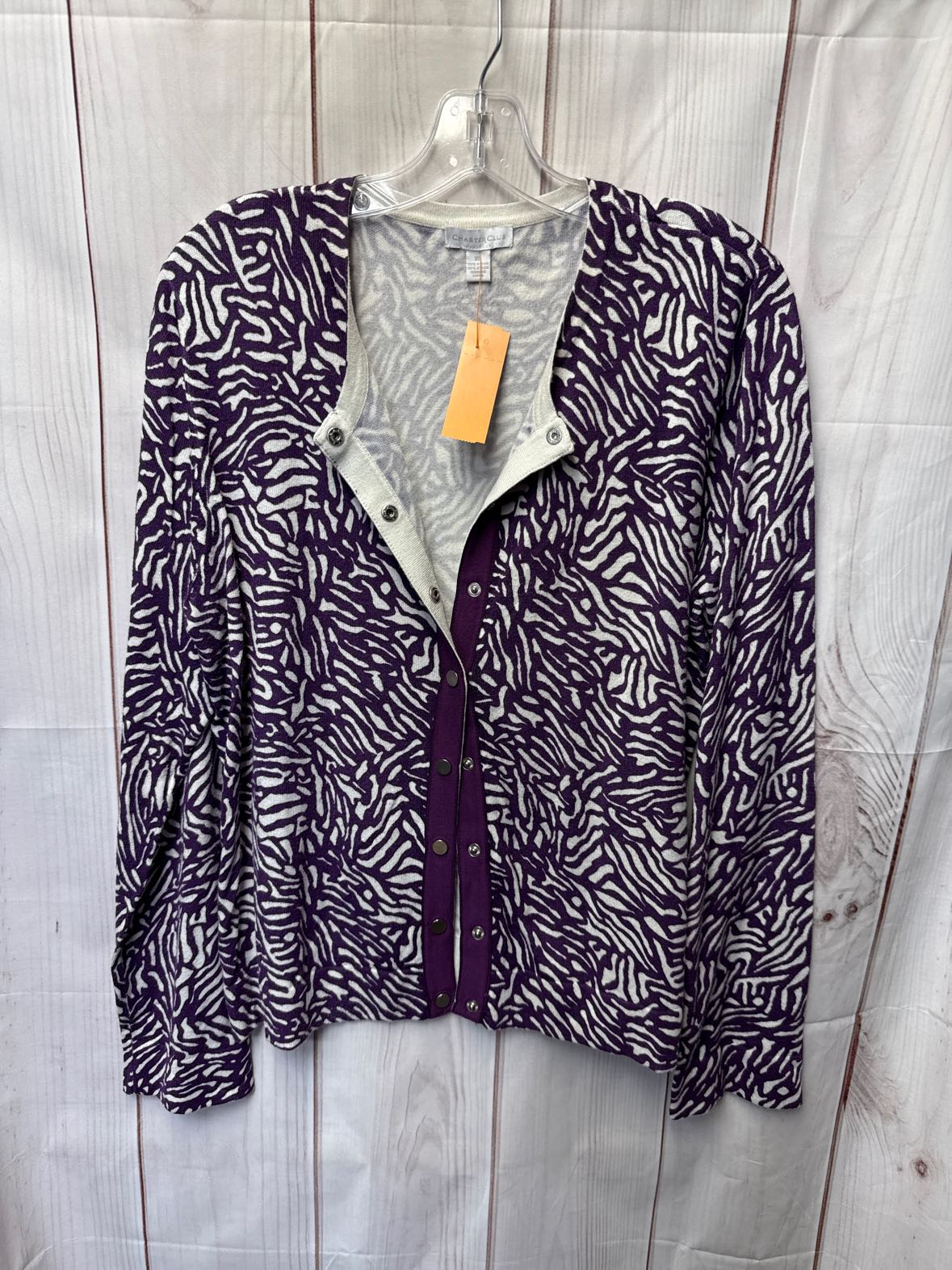 Charter Club Women's Size XL Purple Animal Print Cardigan