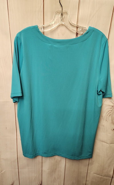 Susan Graver Women's Size L Blue Short Sleeve Top