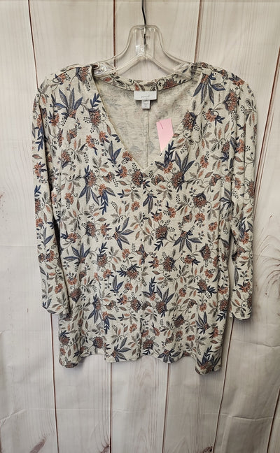 Pure Jill Women's Size M Beige Floral 3/4 Sleeve Top