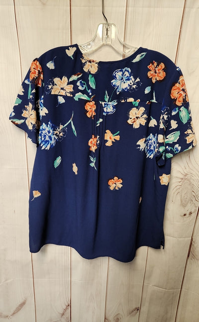 Danielrainn Women's Size XXL Navy Floral Short Sleeve Top