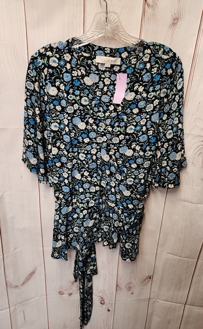 Loft Women's Size XL Black Floral Short Sleeve Top