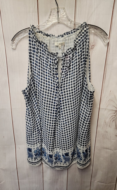 Max Studio Women's Size L White & Blue Sleeveless Top