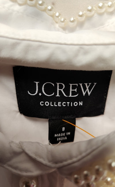 J Crew Women's Size 8 White Beaded Long Sleeve Top