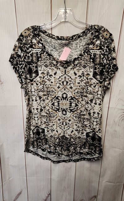 Lucky Brand Women's Size L Black & Beige Short Sleeve Top