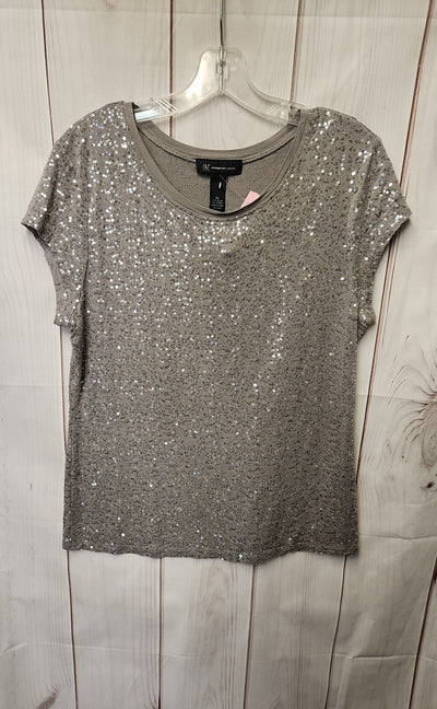 INC Women's Size XL Gray Sequined Short Sleeve Top