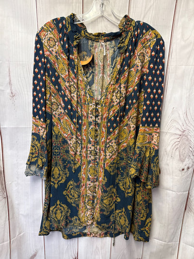 Free People Women's Size M Teal 3/4 Sleeve Top