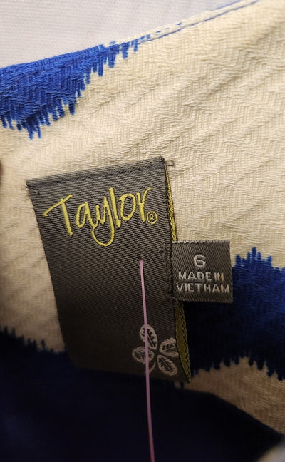 Taylor Women's Size 6 White & Blue Dress