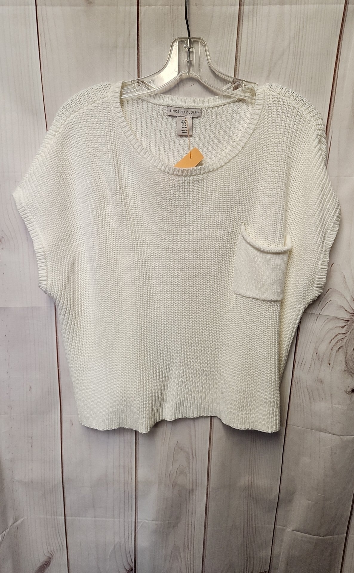 SincerelyJules Women's Size XL White Knit Short Sleeve Top