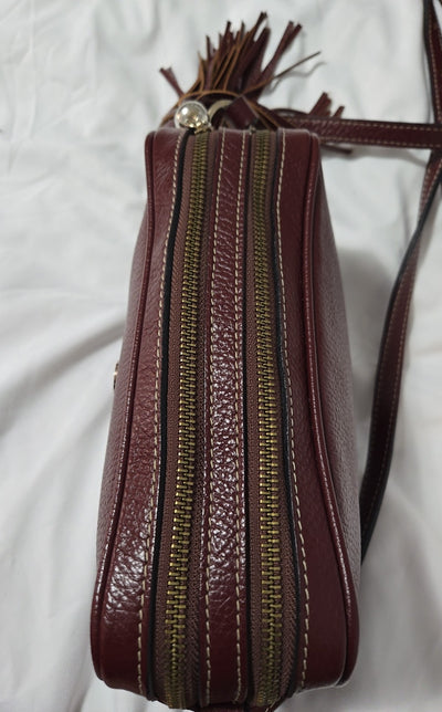 Valentino Maroon Dollaro Mila Miele Leather Tassel Shoulder Purse Bag