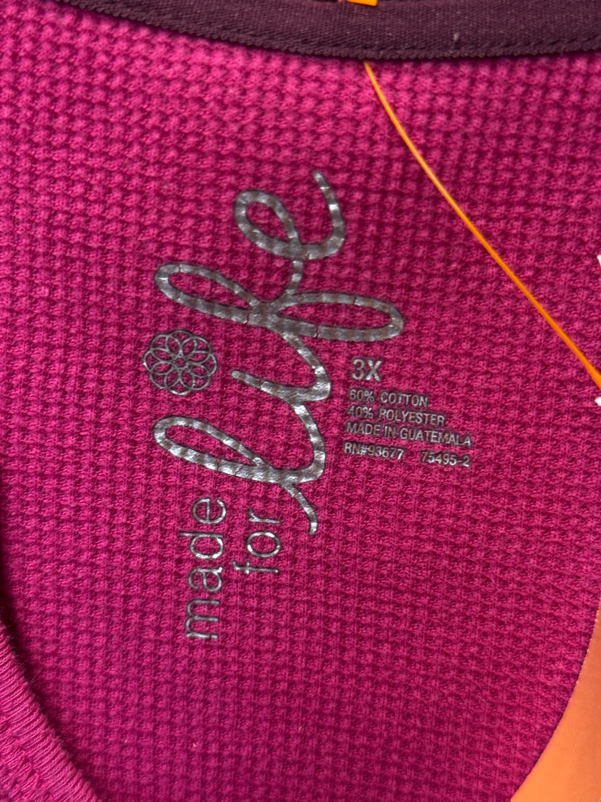 Made for Life Women's Size 3X Pink Long Sleeve Top