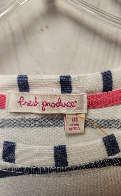Fresh Produce Women's Size One Size White & Blue 3/4 Sleeve Top