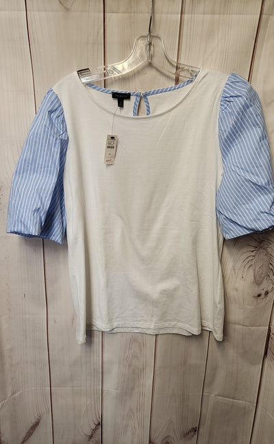 NWT Talbots Women's Size M White & Blue Short Sleeve Top