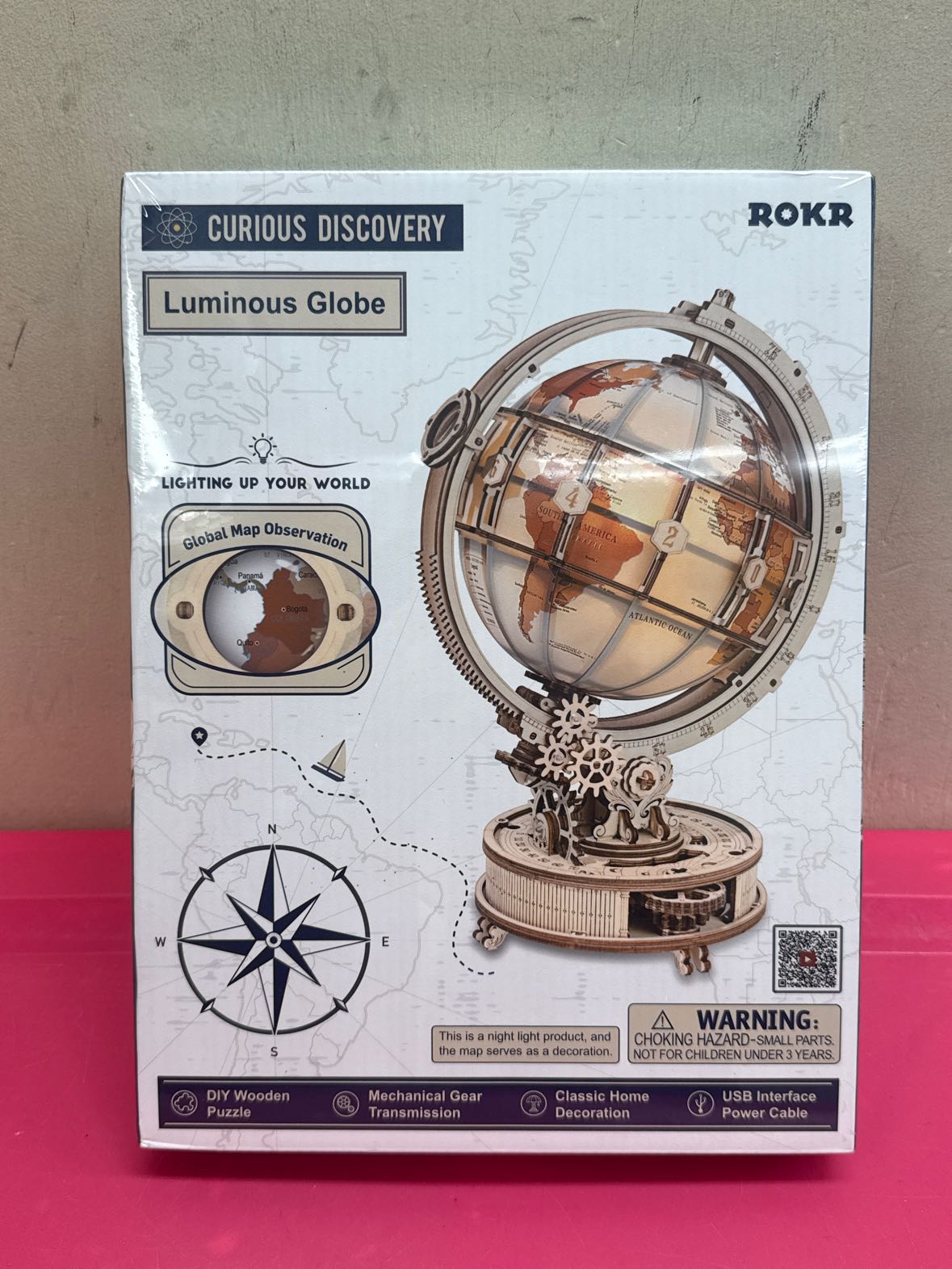 NIB Rokr Luminous Globe DIY Wooden Puzzle