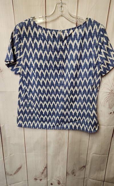 J Crew Women's Size M Blue Linen Blend Short Sleeve Top
