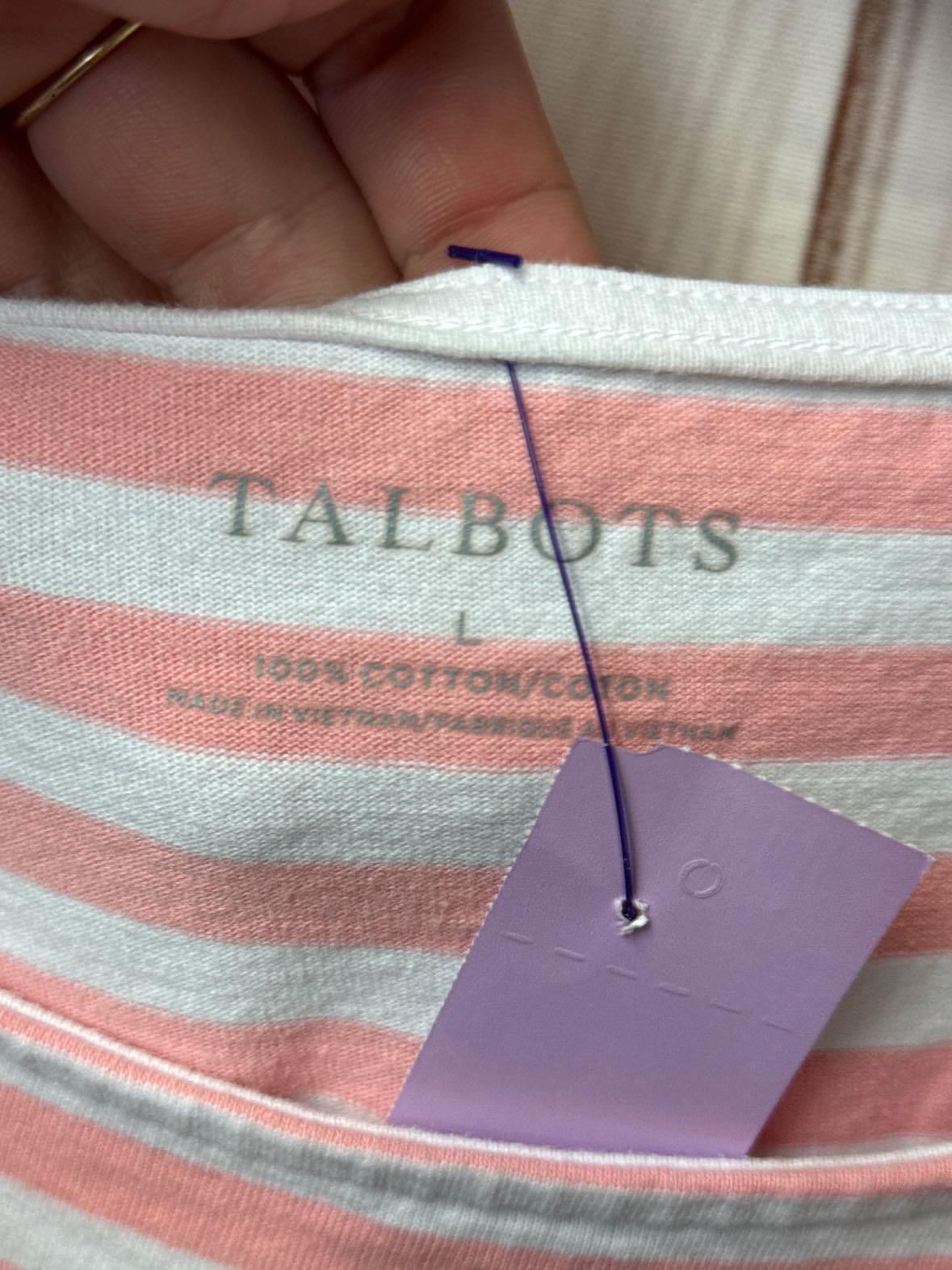Talbots Women's Size L White & Pink 3/4 Sleeve Top