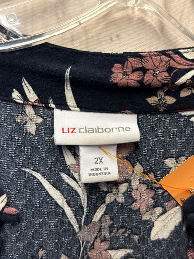 Liz Claiborne Women's Size 2X Navy Floral Long Sleeve Top