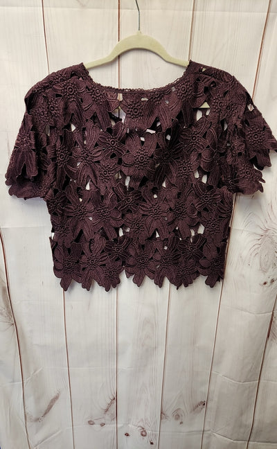 Atmosphere Women's Size L Purple Lace Floral Short Sleeve Top