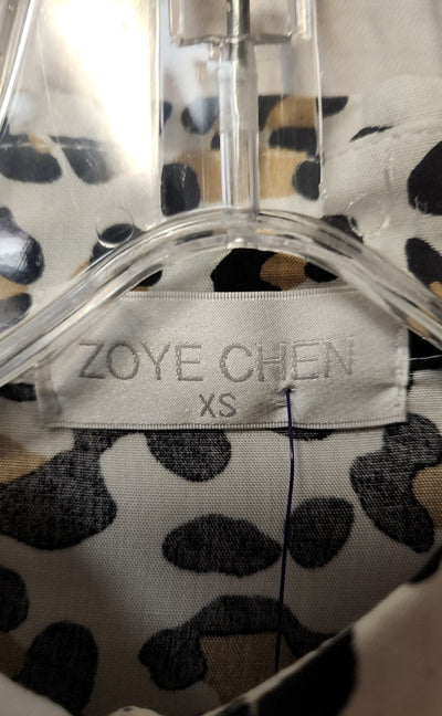 Zoye Chen Women's Size XS Brown Animal Print Long Sleeve Top