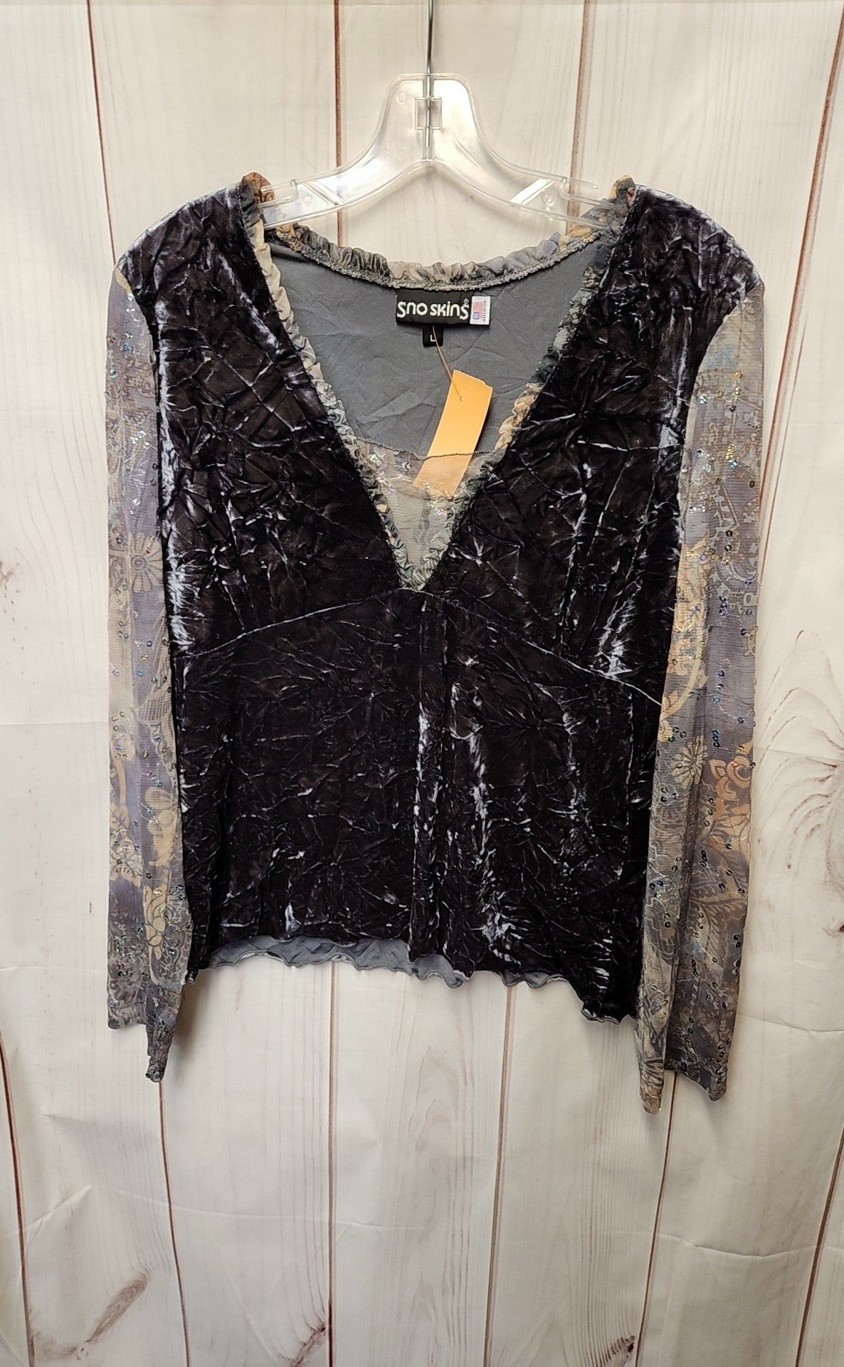 Sno Skins Women's Size L Gray Velour Long Sleeve Top