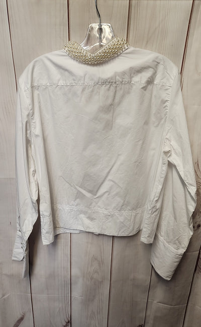 J Crew Women's Size 8 White Beaded Long Sleeve Top