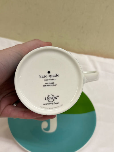 Kate Spade x Lenox Green & Blue Striped "J" Mug & Saucer Set