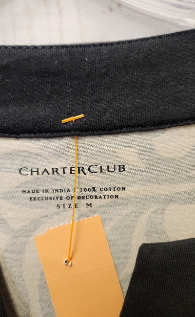 Charter Club Women's Size M Black & Beige 3/4 Sleeve Top