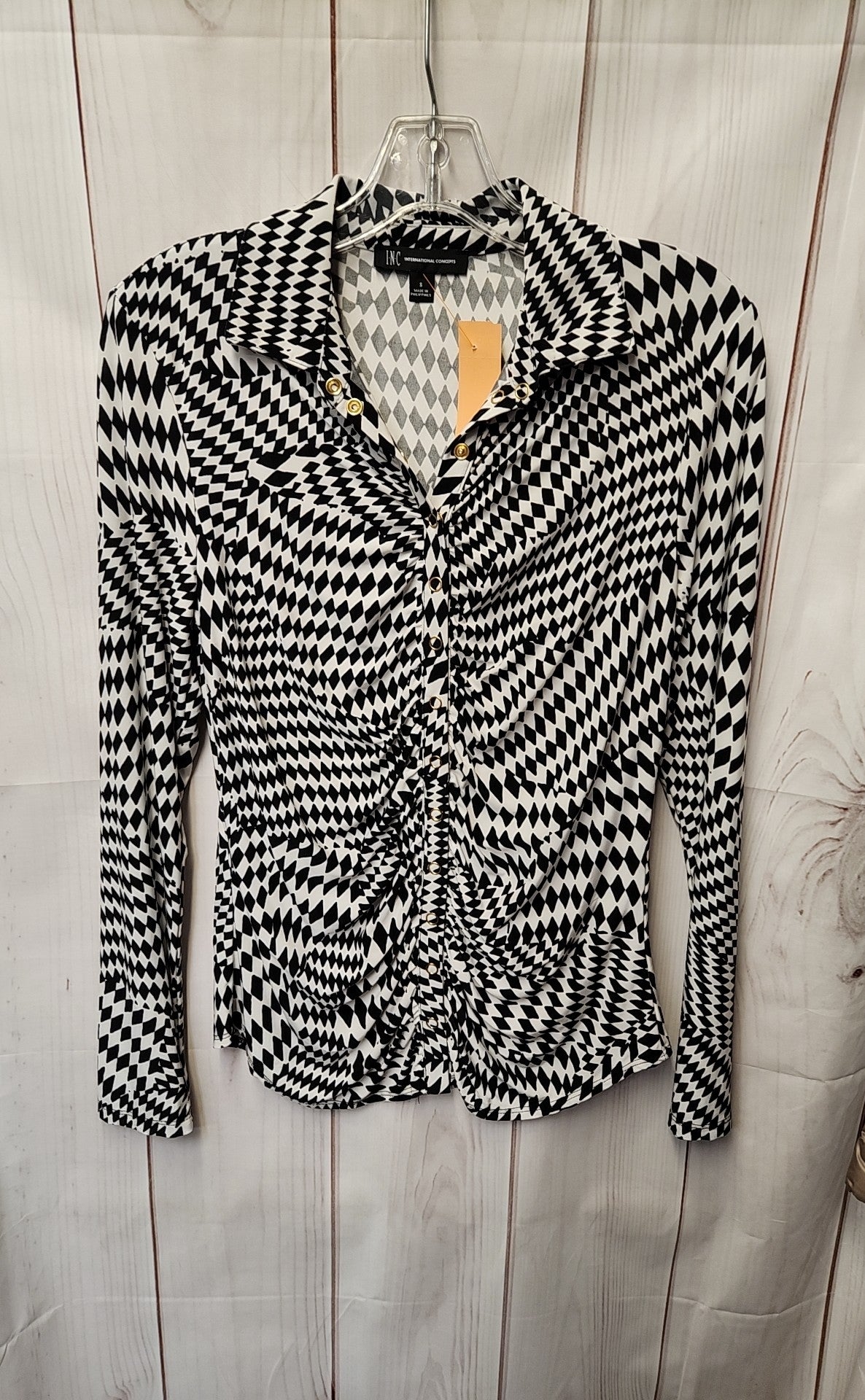 INC Women's Size S White & Black Long Sleeve Top