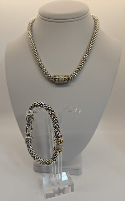 Gabrielle Bruni 14K Gold & .925 Sterling Silver Diamond Necklace & Bracelet Set