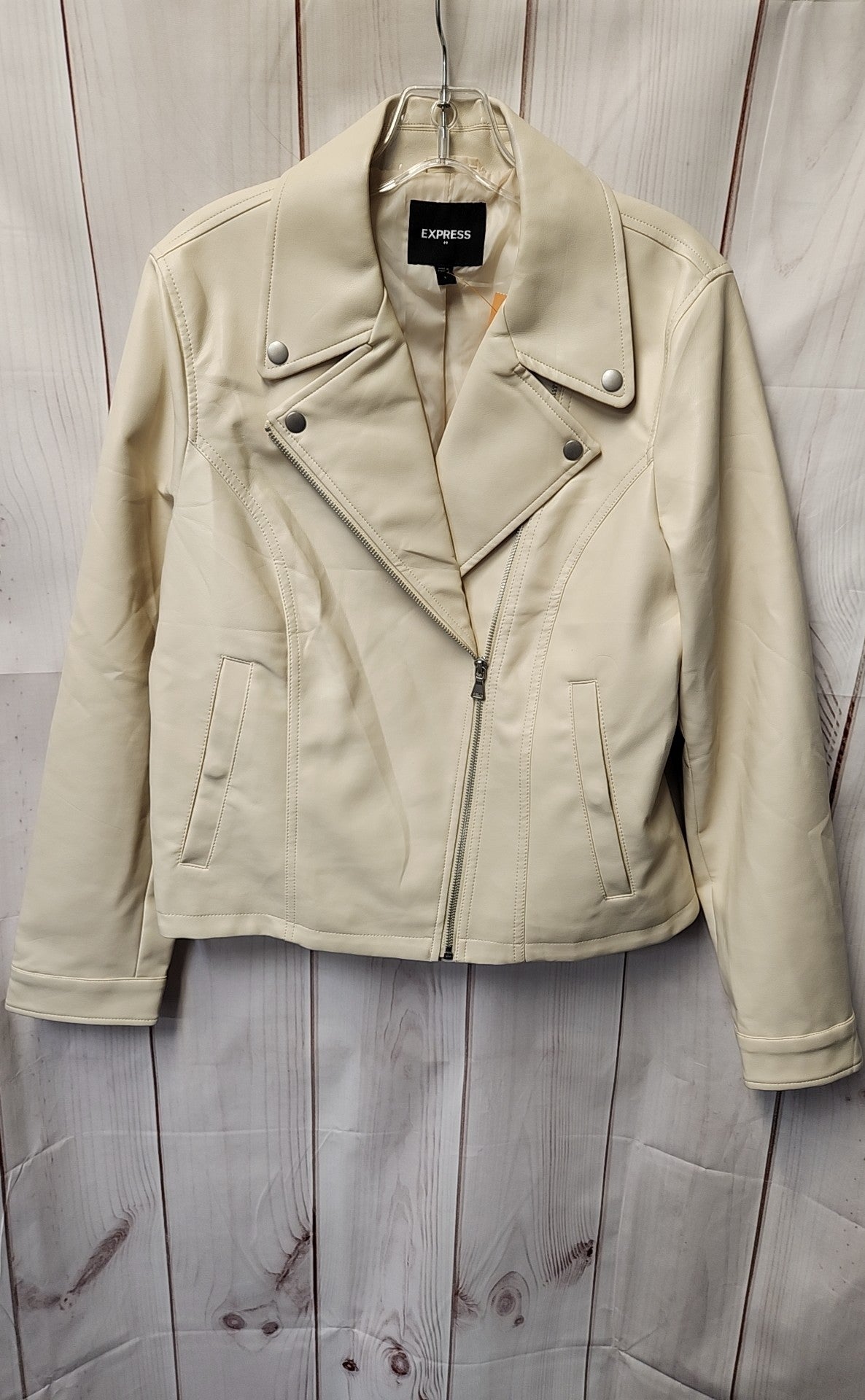 Express Women's Size L Cream Faux Leather Jacket