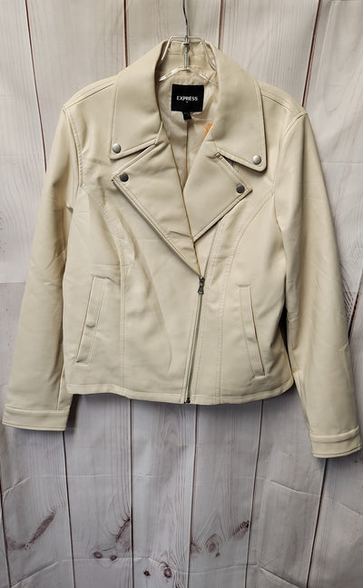 Express Women's Size L Cream Faux Leather Jacket