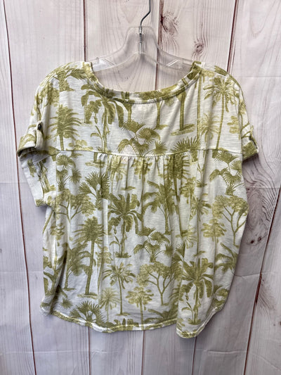 Jane & Delancey Women's Size XL White & Green Floral Short Sleeve Top
