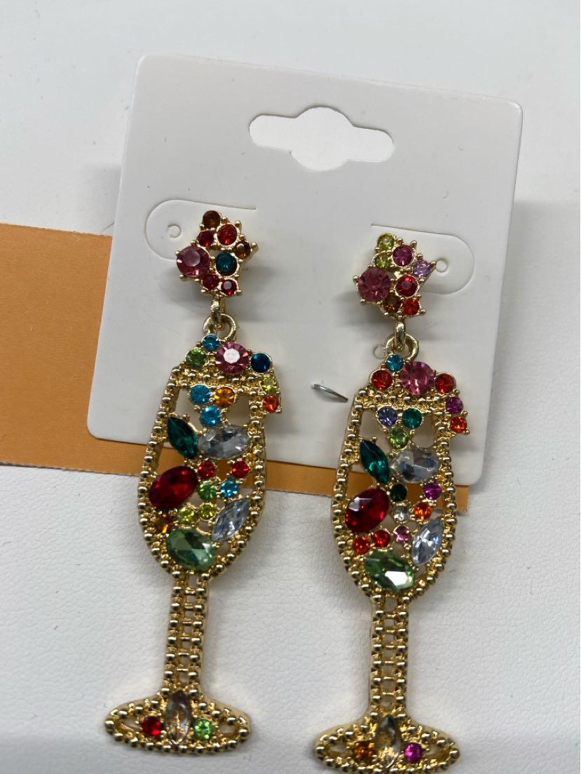 Multi-Color Rhinestone Cocktails Earrings