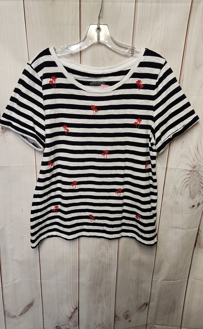 Talbots Women's Size L Petite White & Blue Short Sleeve Top