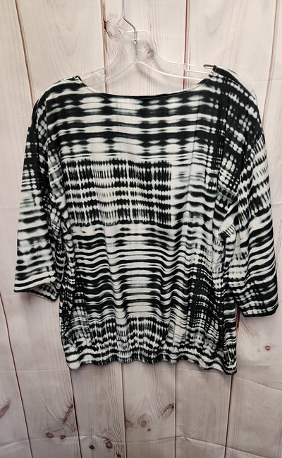 Chico's Women's Size L Black & White 3/4 Sleeve Top