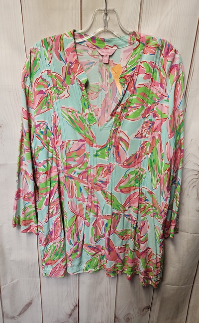 Lilly Pulitzer Women's Size XL Blue & Pink Floral Long Sleeve Top